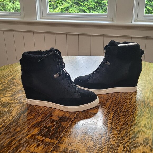 NEW Linea Paolo ARDEN Faux Shearling Trimmed Wedge Sneakers. Booties. Size 7. - Picture 6 of 13